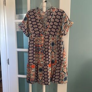 SHEIN Orange and Blue V-Neck Mini Sundress